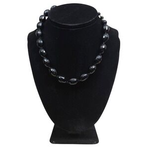 Black Faceted Oval Acrylic Beaded Choker Necklace Costume Jewelry Elegant 8 in L